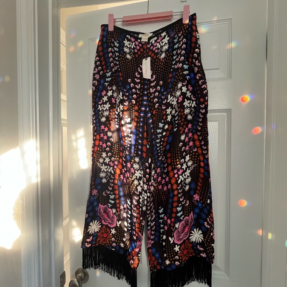 Anthropologie Maeve Multicolor Embroidered Cropped Pants - Picture 2 of 2